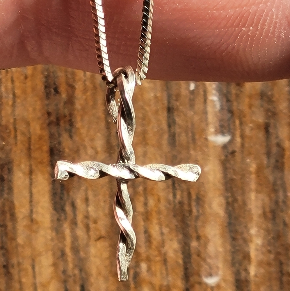 Solid Sterling Silver Twisted Cable Cross Pendant… - image 6